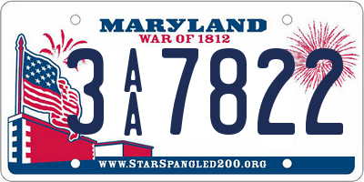 MD license plate 3AA7822