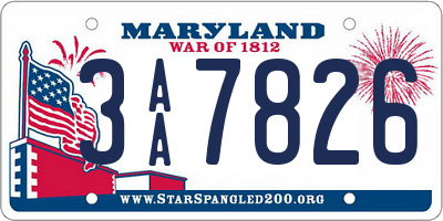 MD license plate 3AA7826