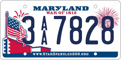 MD license plate 3AA7828