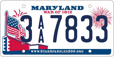 MD license plate 3AA7833