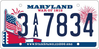 MD license plate 3AA7834