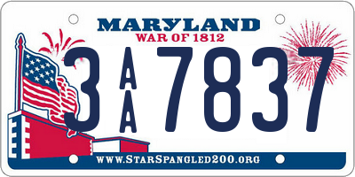 MD license plate 3AA7837