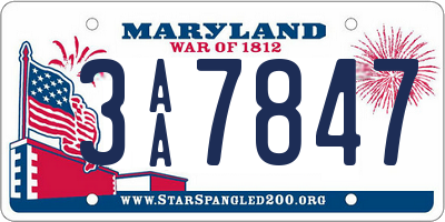 MD license plate 3AA7847