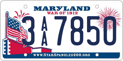 MD license plate 3AA7850