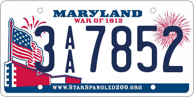 MD license plate 3AA7852