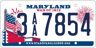 MD license plate 3AA7854