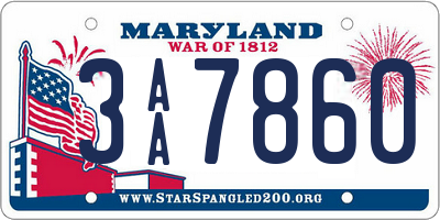 MD license plate 3AA7860