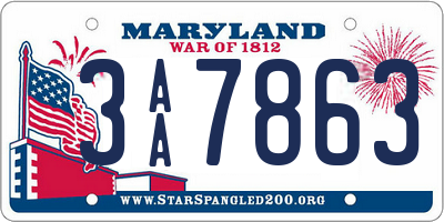 MD license plate 3AA7863