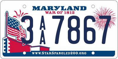 MD license plate 3AA7867