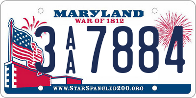 MD license plate 3AA7884