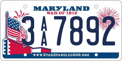 MD license plate 3AA7892