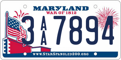 MD license plate 3AA7894