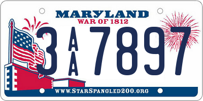 MD license plate 3AA7897