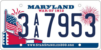 MD license plate 3AA7953