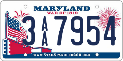 MD license plate 3AA7954