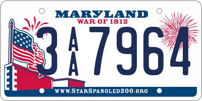 MD license plate 3AA7964