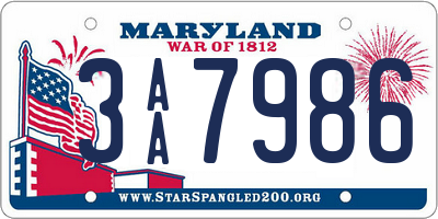 MD license plate 3AA7986