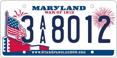 MD license plate 3AA8012