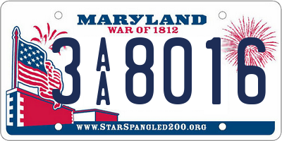 MD license plate 3AA8016