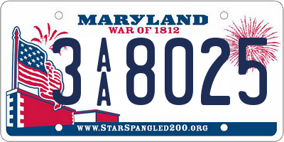 MD license plate 3AA8025