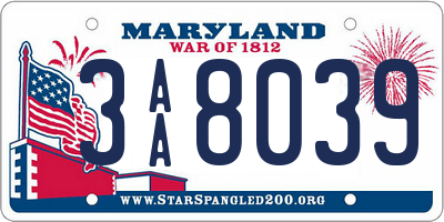 MD license plate 3AA8039