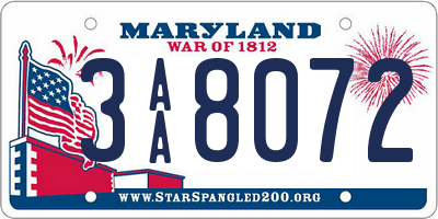 MD license plate 3AA8072