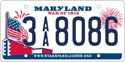 MD license plate 3AA8086