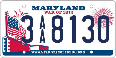 MD license plate 3AA8130