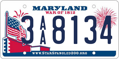 MD license plate 3AA8134