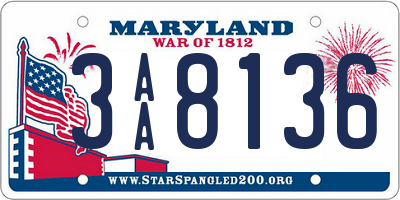 MD license plate 3AA8136