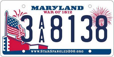 MD license plate 3AA8138