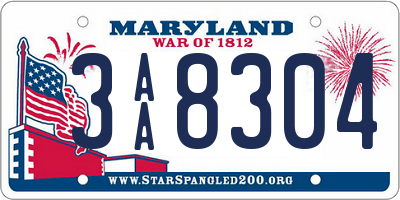 MD license plate 3AA8304