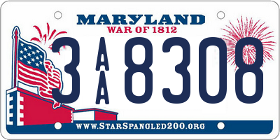 MD license plate 3AA8308