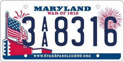 MD license plate 3AA8316
