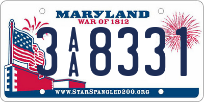 MD license plate 3AA8331