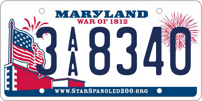 MD license plate 3AA8340