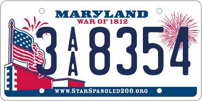 MD license plate 3AA8354