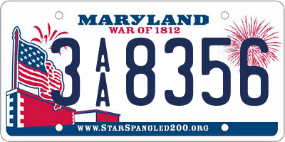 MD license plate 3AA8356