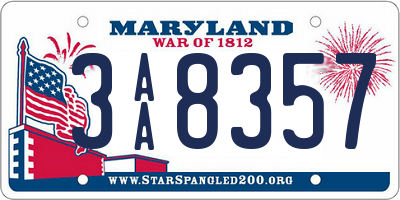 MD license plate 3AA8357