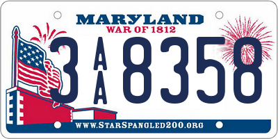 MD license plate 3AA8358