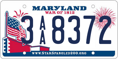 MD license plate 3AA8372