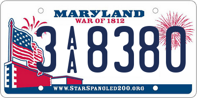 MD license plate 3AA8380