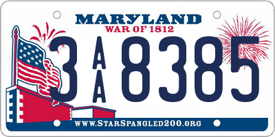 MD license plate 3AA8385