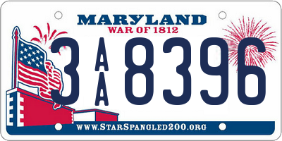 MD license plate 3AA8396