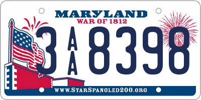 MD license plate 3AA8398