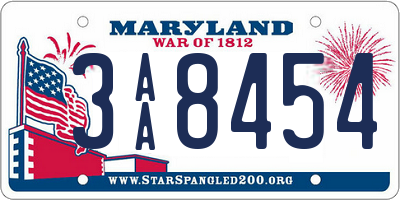 MD license plate 3AA8454