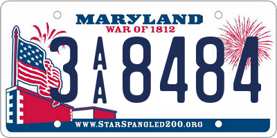 MD license plate 3AA8484