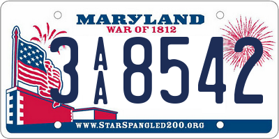 MD license plate 3AA8542