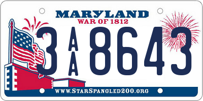 MD license plate 3AA8643