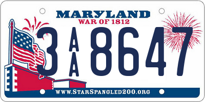 MD license plate 3AA8647